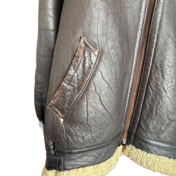 AVIREX TYPE B-3 FLIGHT LEATHER SHEEPSKIN SHEARLING BOMBER JACKET Size 56 FLAWED - Picture 7 of 15